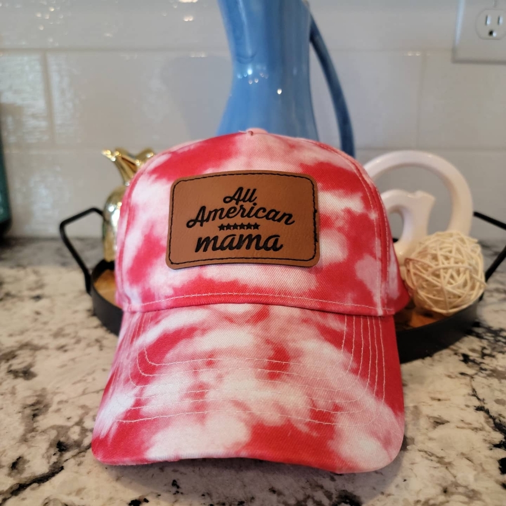 Red tie dye all American Mama hat